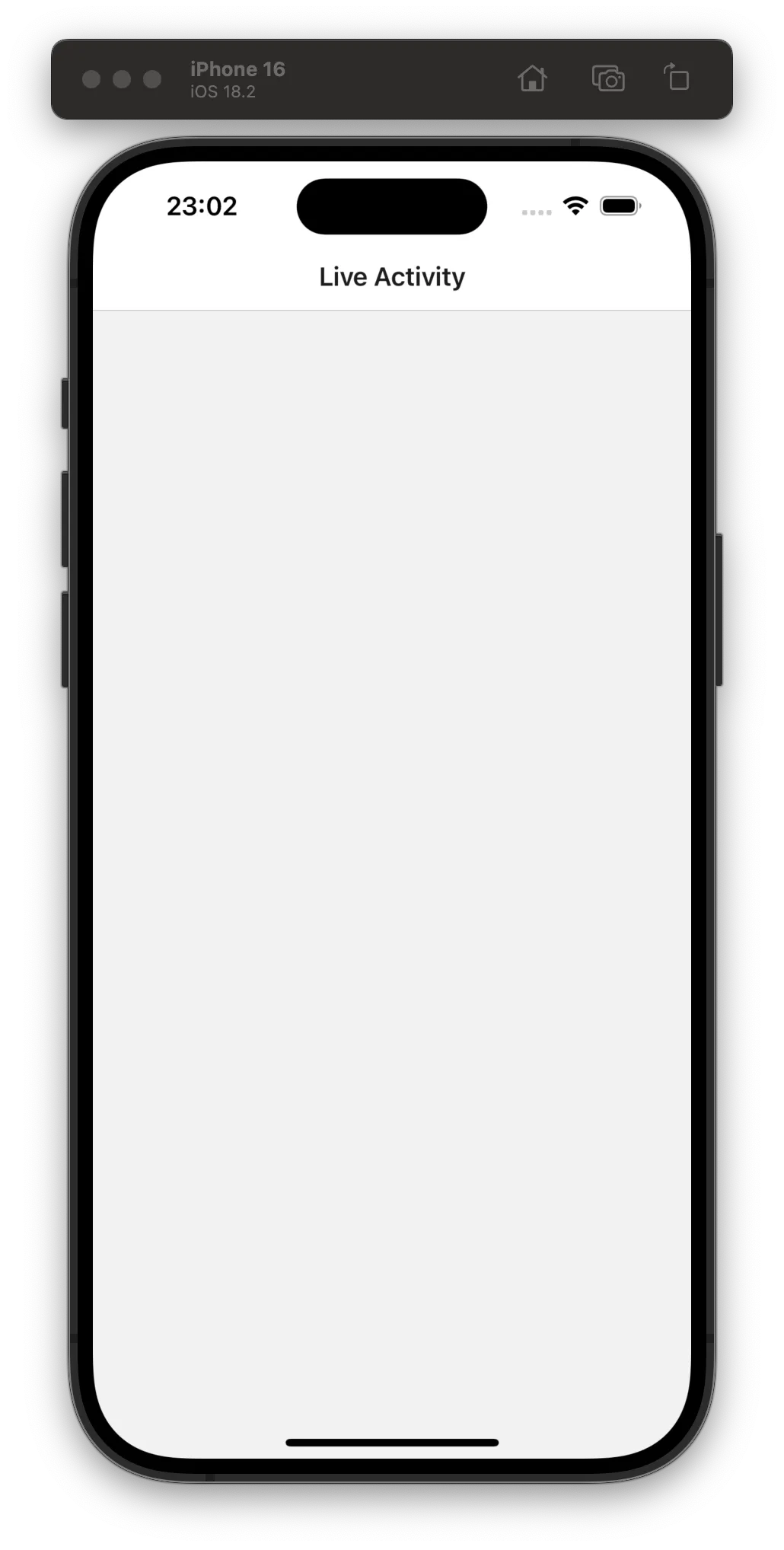 A screenshot of a blank Expo app running on an iOS simulator