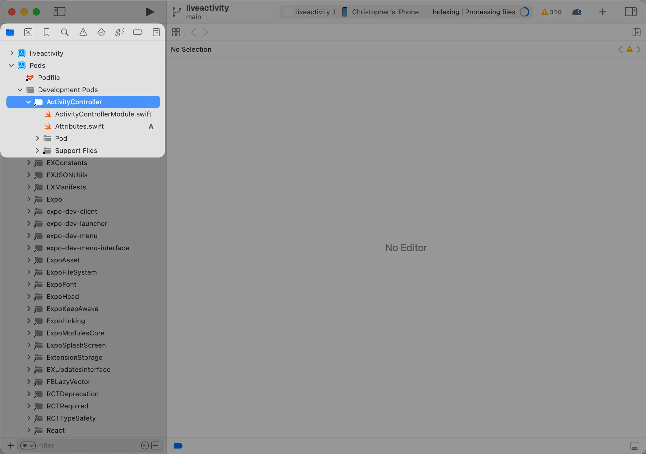 A screenshot of the ActivityController folder in XCode